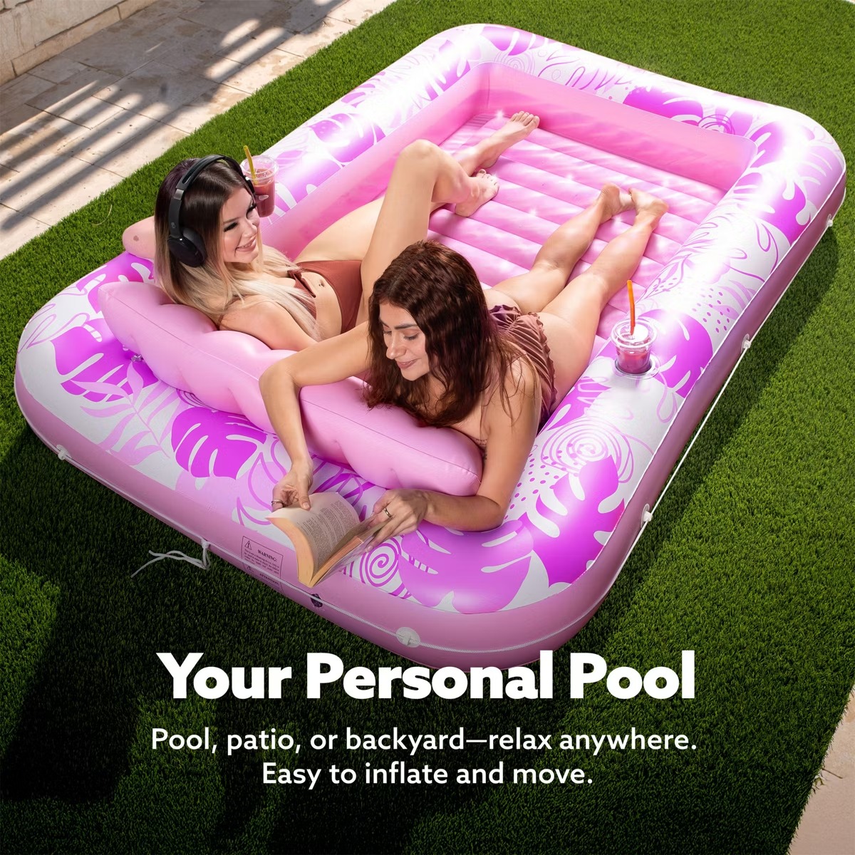Extra Large Inflatable Tanning Pool Float – 177 × 116 cm (69.7" × 45.7") Sunbathing Lounge with Pillow & Cup Holders