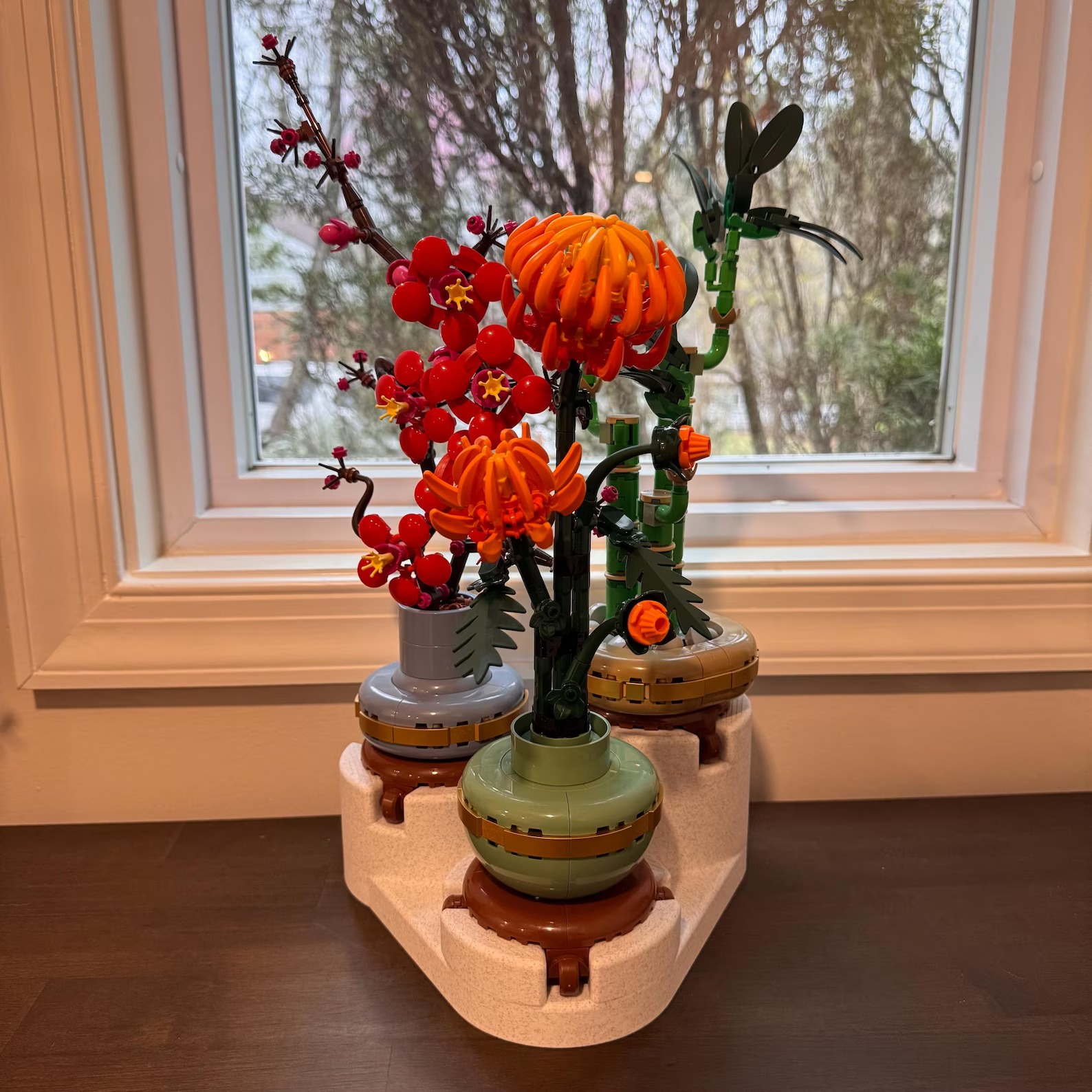 Oriental Botanical Brick Set – Bamboo, Orchid & Chrysanthemum Building Flowers, Elegant DIY Floral Display Gift