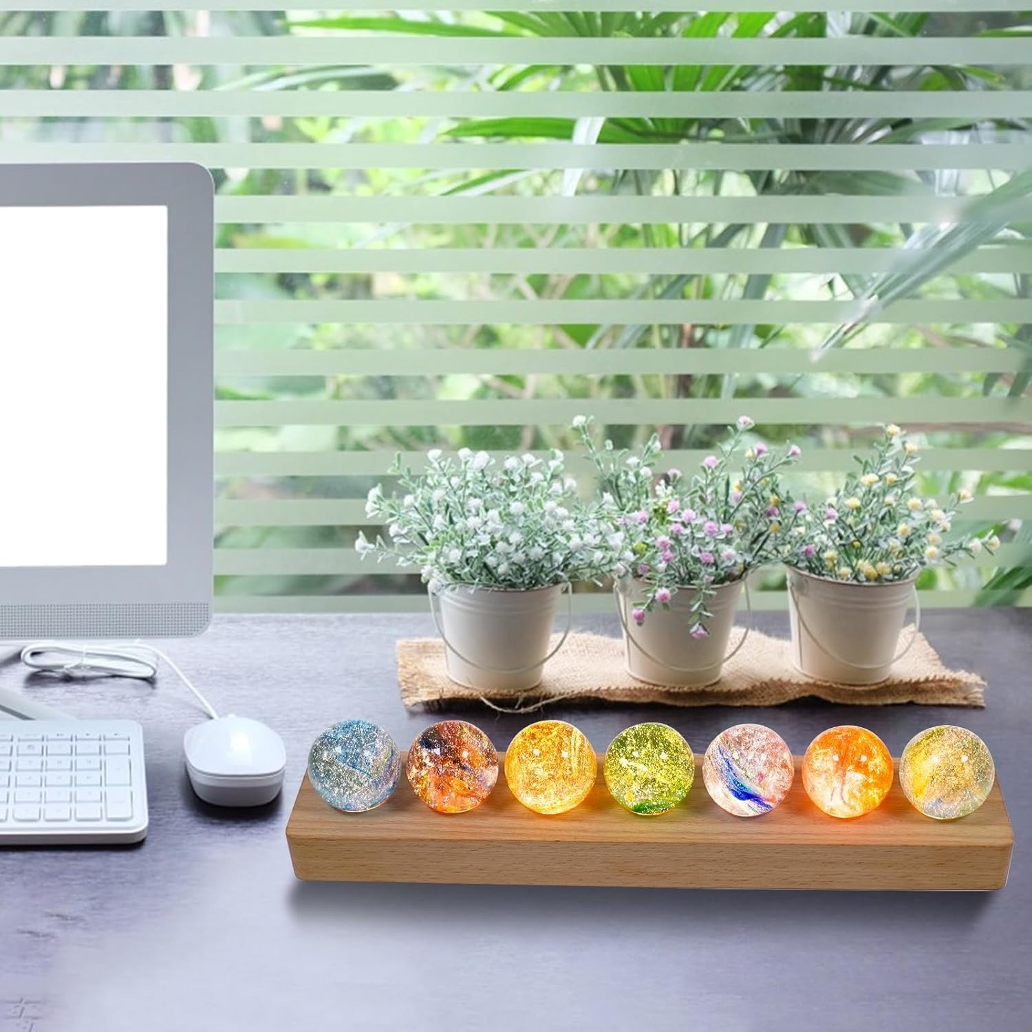 7 Colors Glass Crystal Ball Light with Wood Base