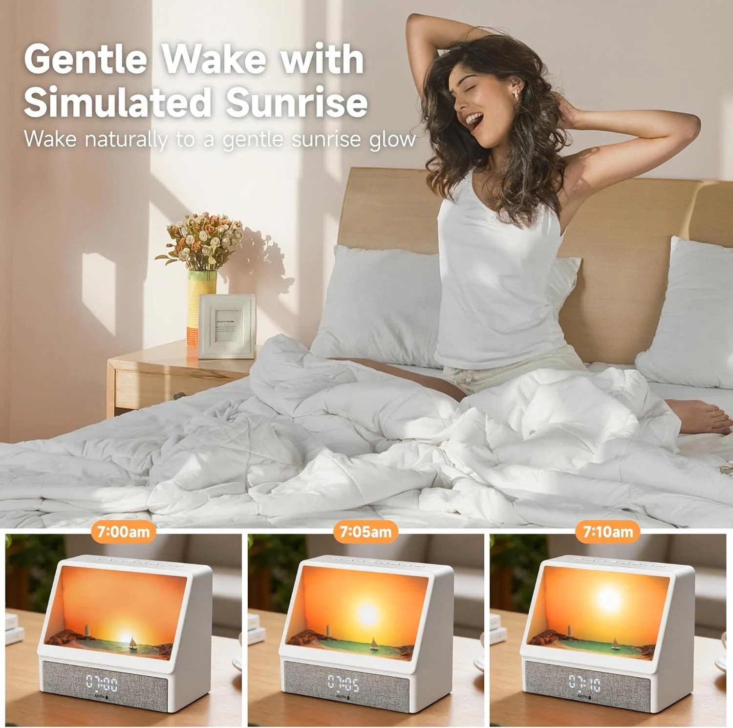 Sunrise Alarm Clock Wake Light – Natural Light Sleep Aid with Sound & Sunrise Simulation
