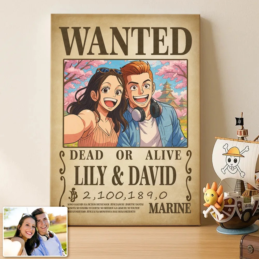Custom Anime Wanted Couple Portrait, Pirate Theme Frame Gift⚓