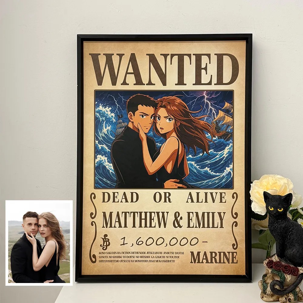 Custom Anime Wanted Couple Portrait, Pirate Theme Frame Gift⚓