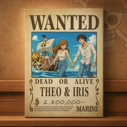 Custom Anime Wanted Couple Portrait, Pirate Theme Frame Gift⚓