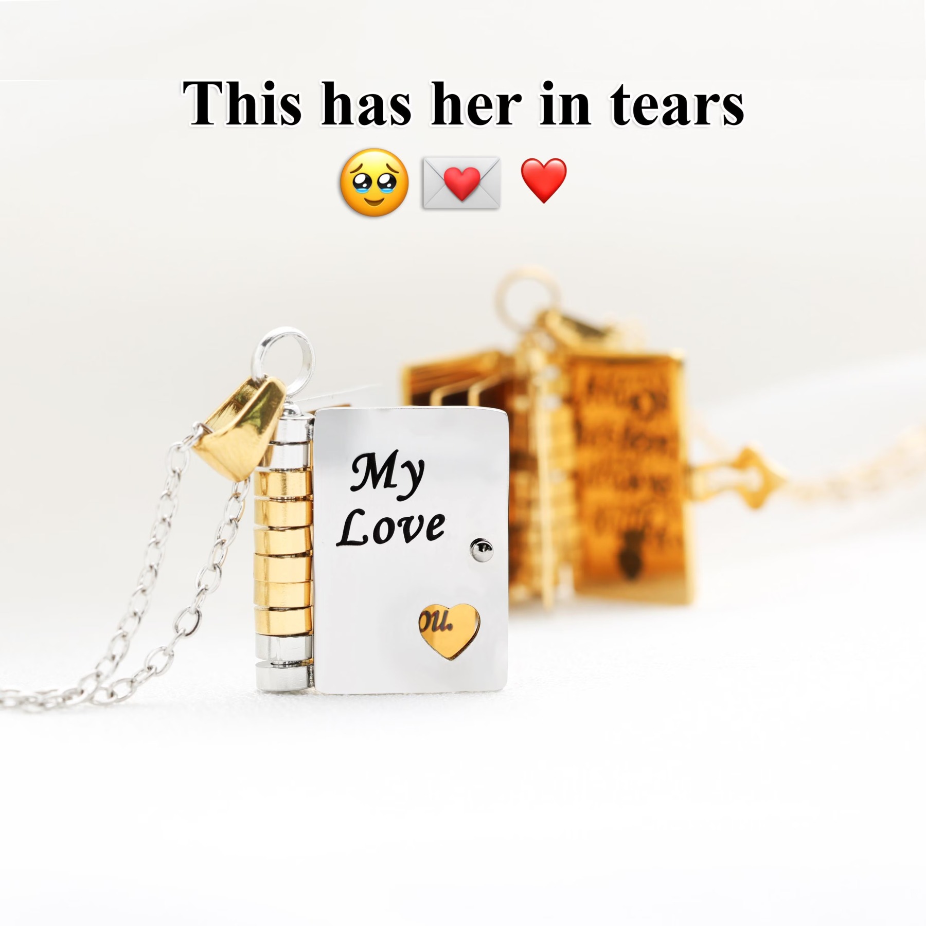 My Love Book Necklace Romantic Locket Pendant with Love Messages Inside