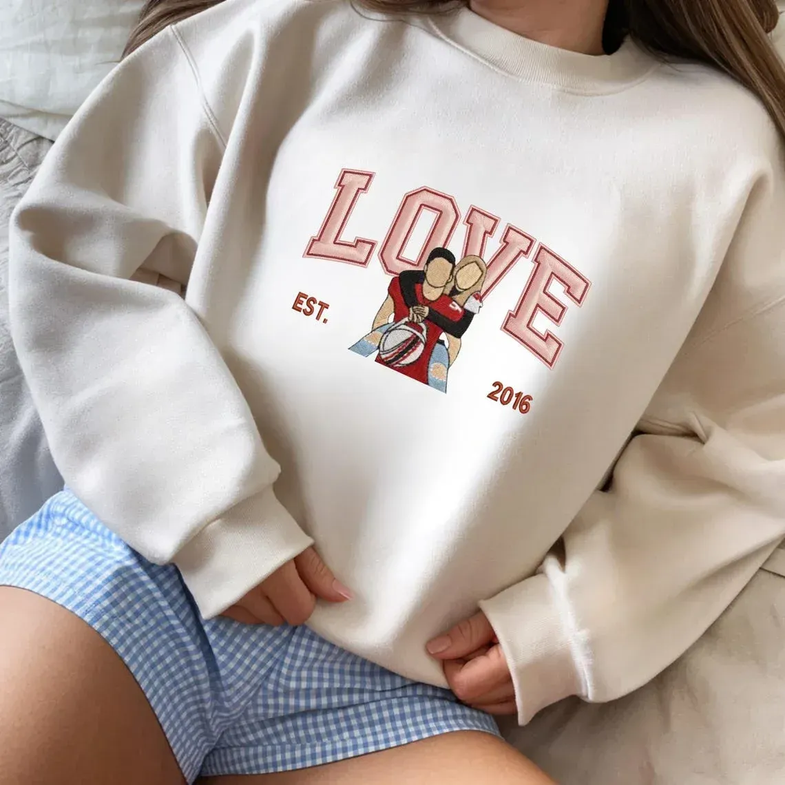 Personalized Embroidered Photo Couple LOVE Est Year Valentines Matching Couple Gift