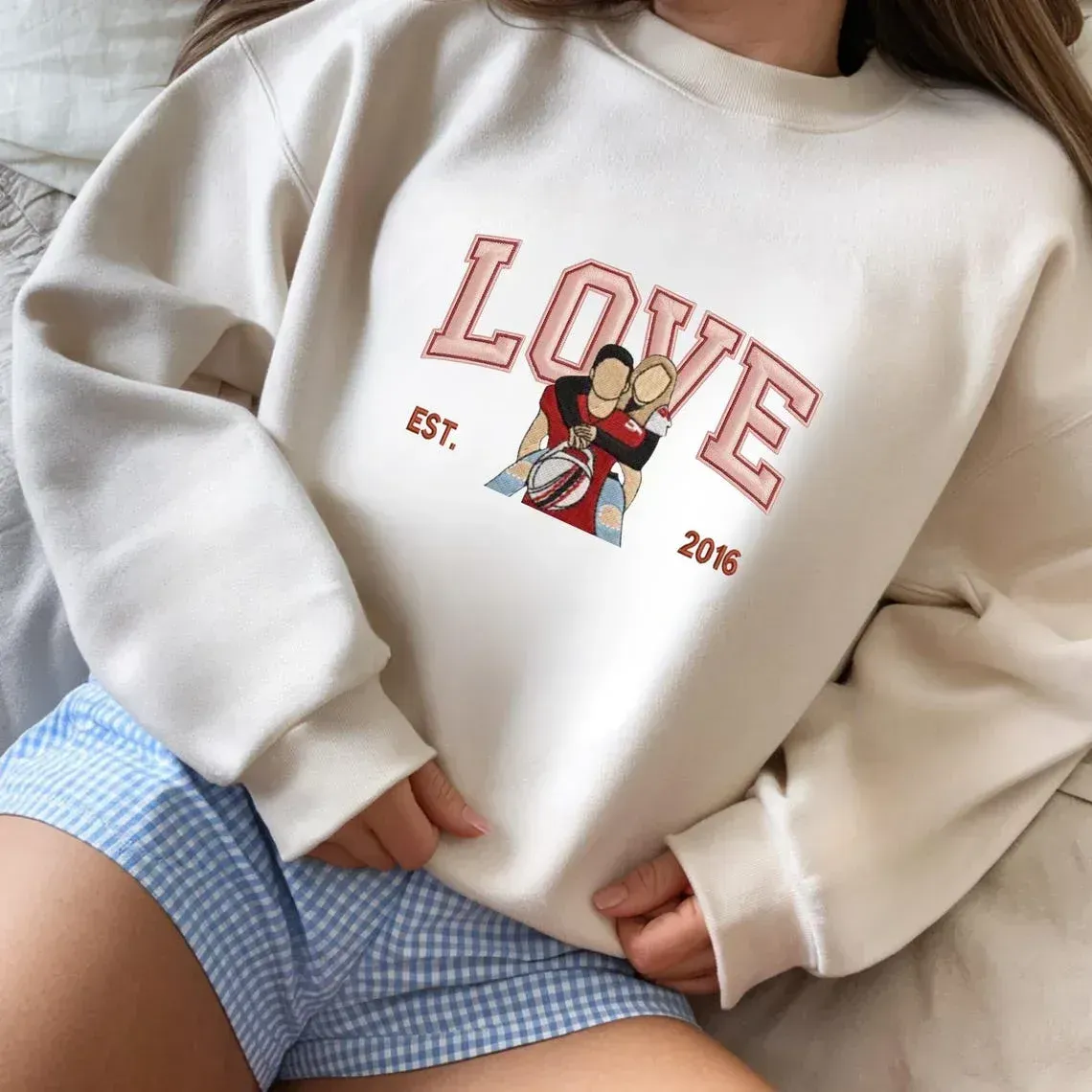 Personalized Embroidered Photo Couple LOVE Est Year Valentines Matching Couple Gift