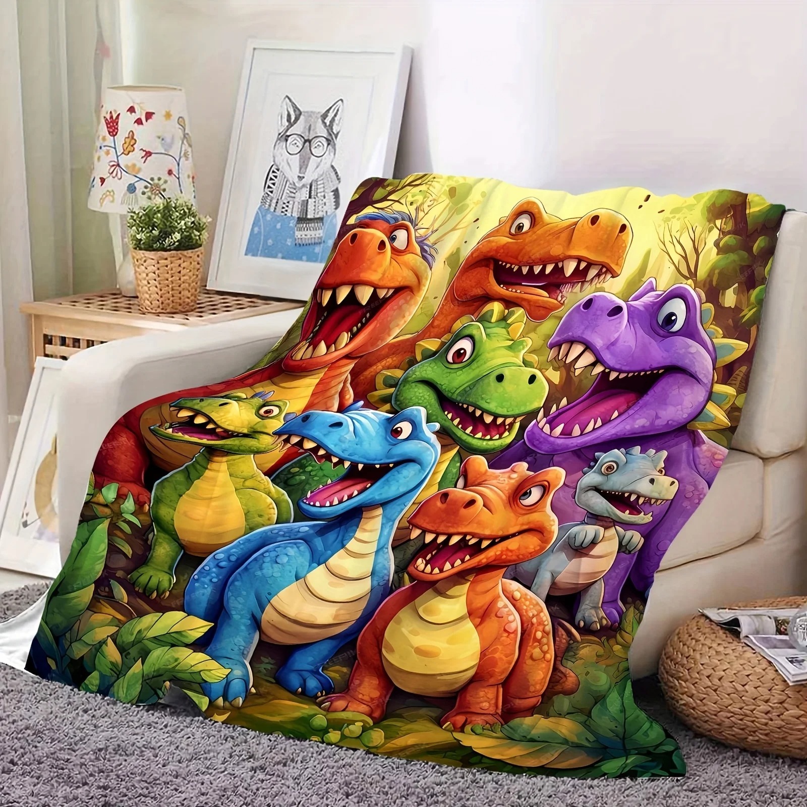 Smiling Dinosaurs Throw Blanket