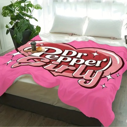 Dr-Pepper Girl Sweet Heart Pink Print Flannel Blanket