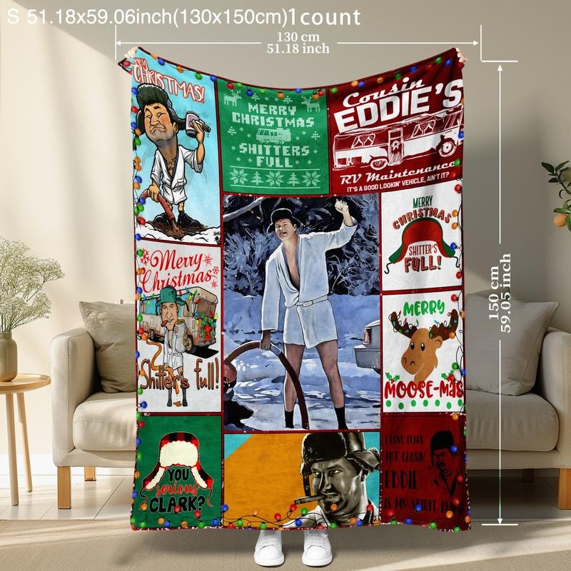 National Lampoon's Christmas Vacation Themed Patchwork Christmas Flannel Throw Blanket