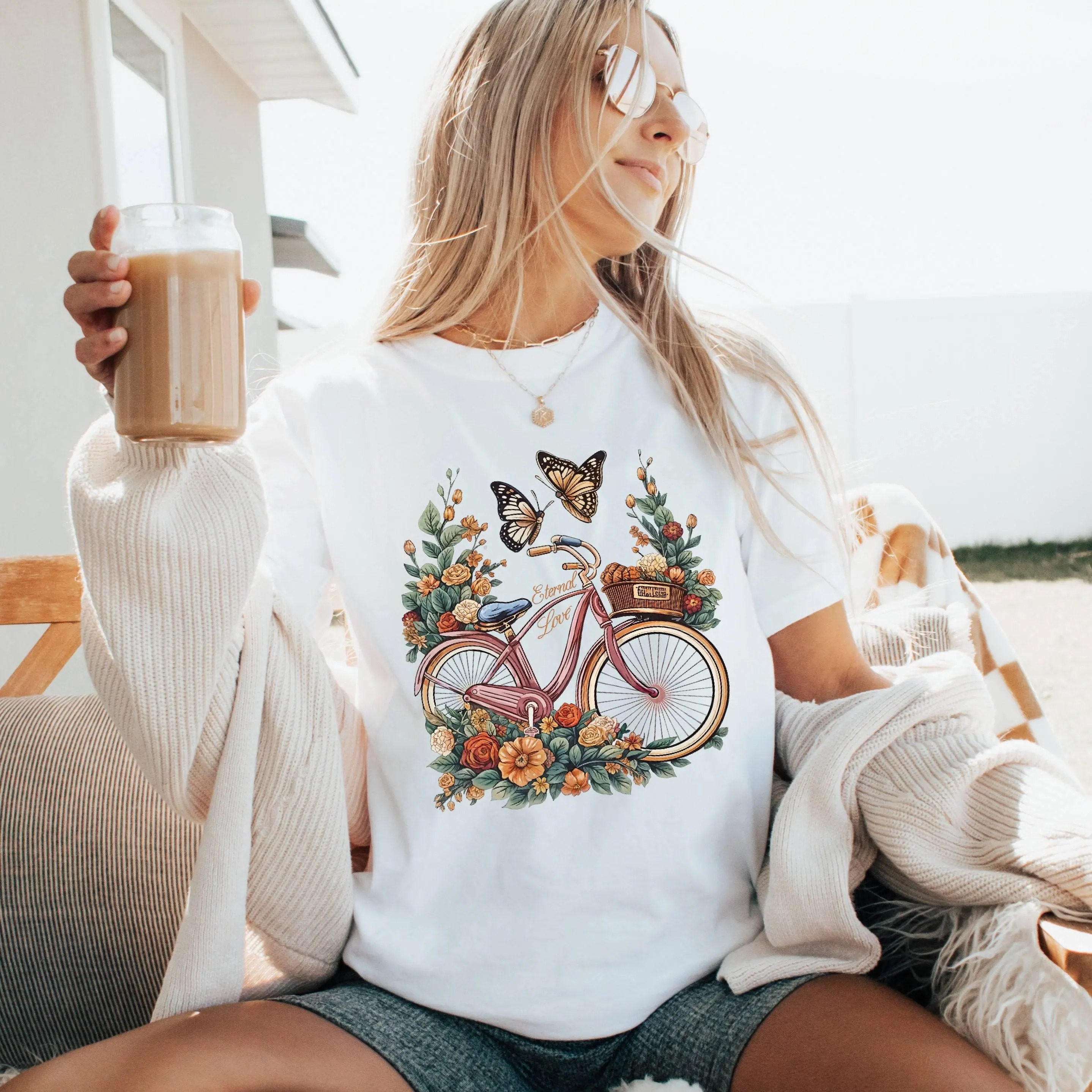 Vintage Bicycle Floral Boho Graphic Shirt