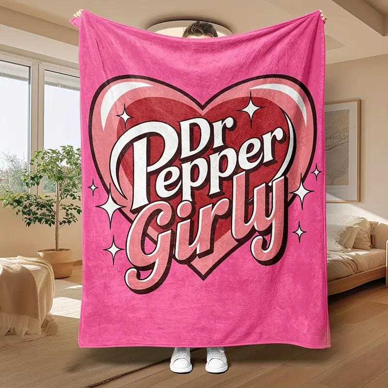 Dr-Pepper Girl Sweet Heart Pink Print Flannel Blanket