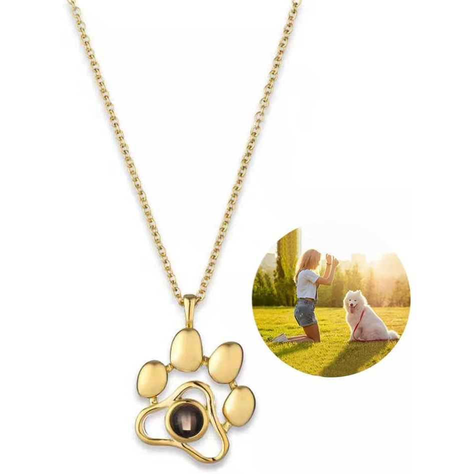 Custom Photo Projection Dog Paw Necklace