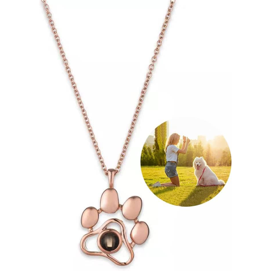 Custom Photo Projection Dog Paw Necklace