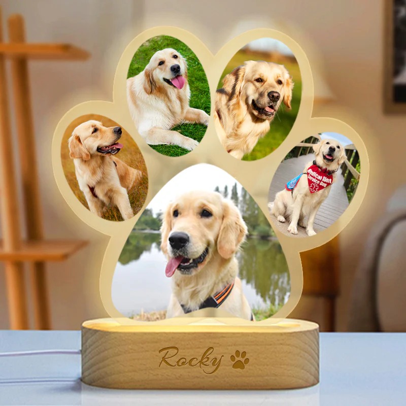 Custom Pet Led Night Light with Photo Personalized Dog Paw Print