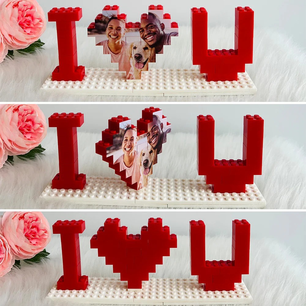 Personalized I Love You Brick Puzzles Gifts, Photo Block for Lovers