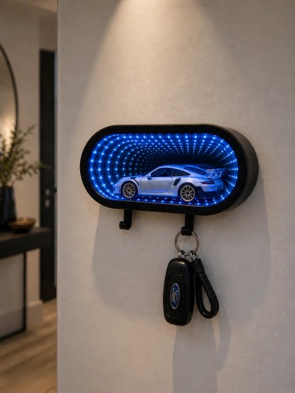 ✨ LED Mirror Garage Key Holder – Wall Mounted Glow Rack 🔑🚗