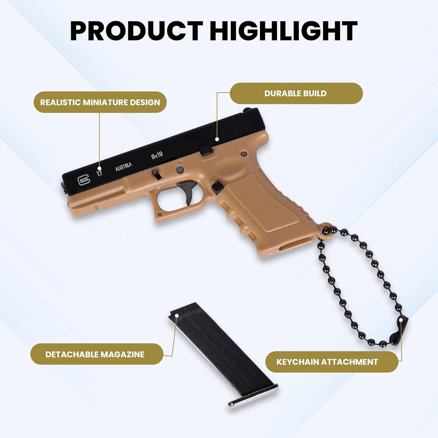 Mini Metal Pistol Keychain with Movable Parts