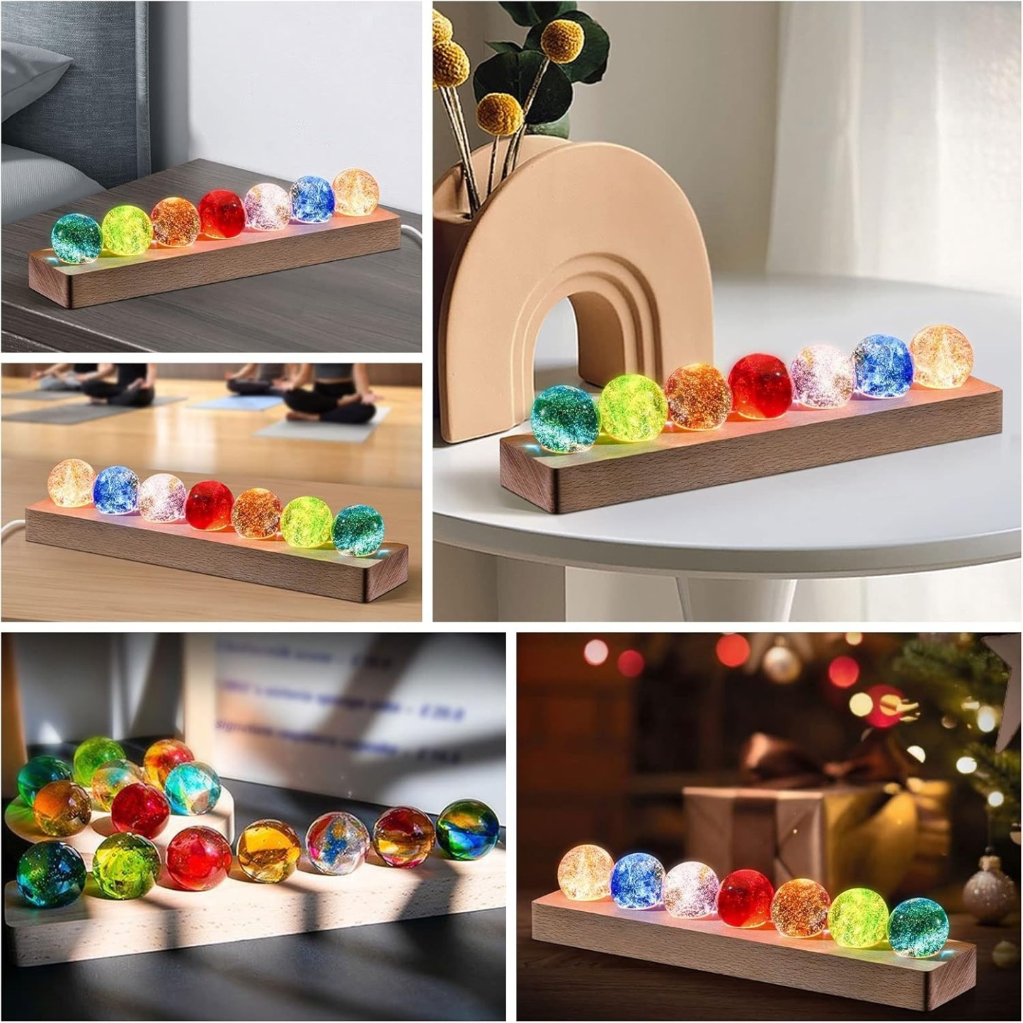 7 Colors Glass Crystal Ball Light with Wood Base
