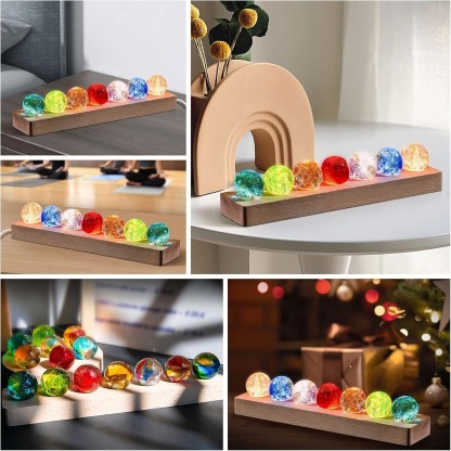 7 Colors Glass Crystal Ball Light with Wood Base