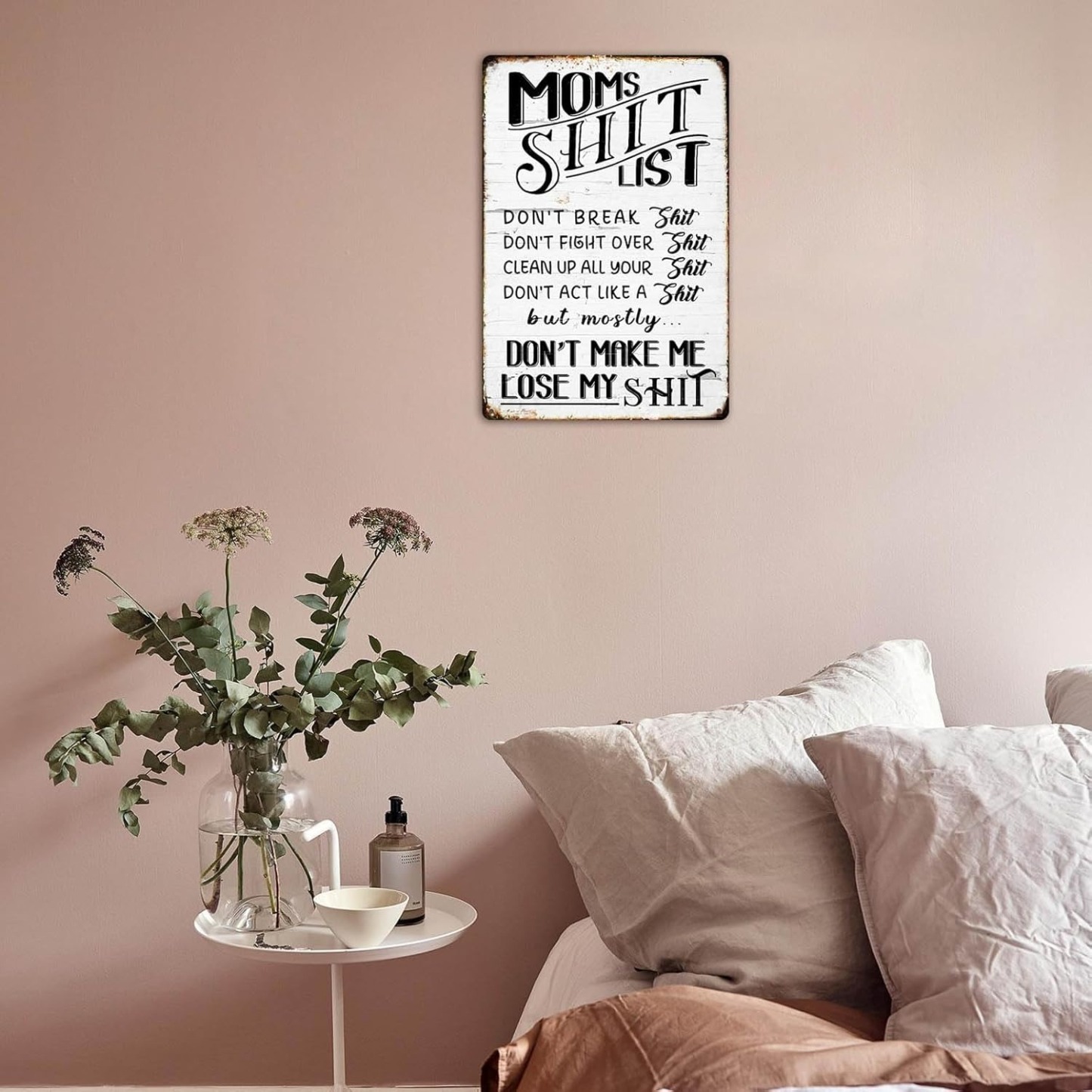 Funny Bathroom Wall Sign – “Mom’s List Don’t Break” Metal Toilet Decor 🚽😂