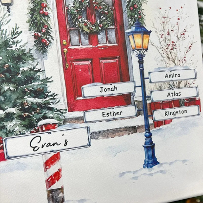 Custom Christmas Door Print Family Name Wall Art Winter Watercolor Canvas