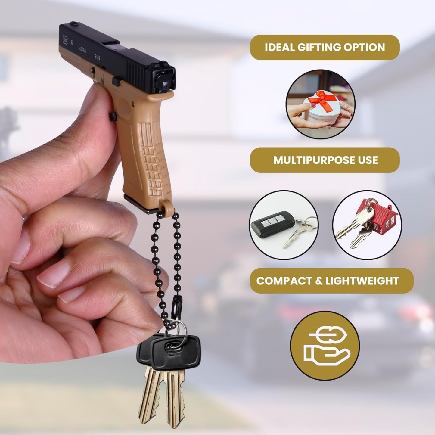 Mini Metal Pistol Keychain with Movable Parts