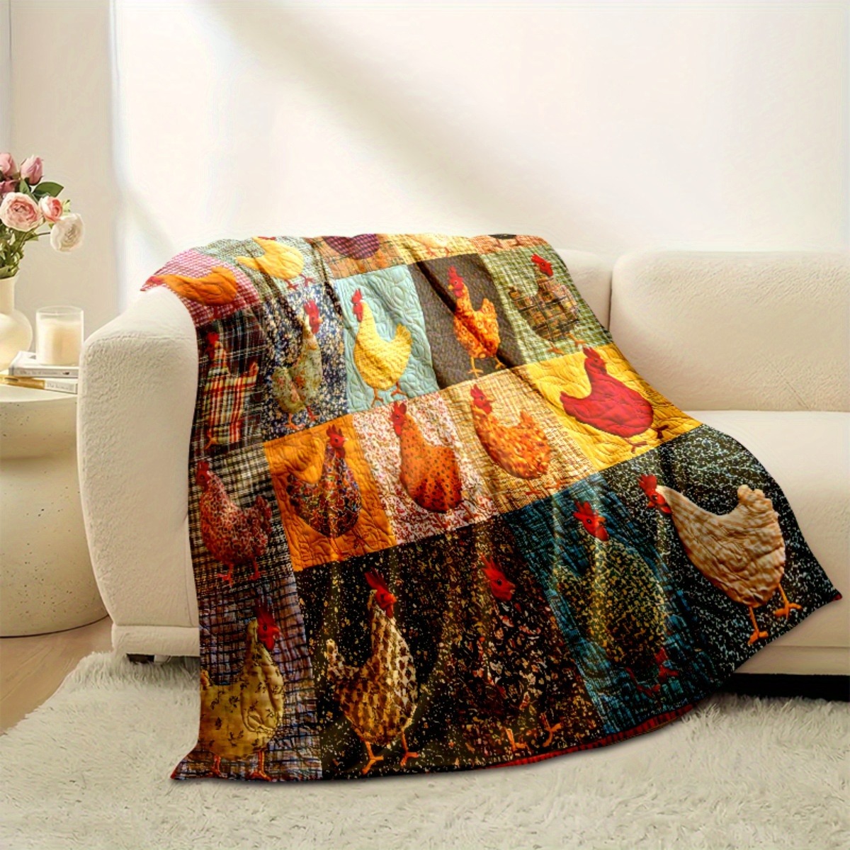 Colorful Chicken Patchwork Blanket