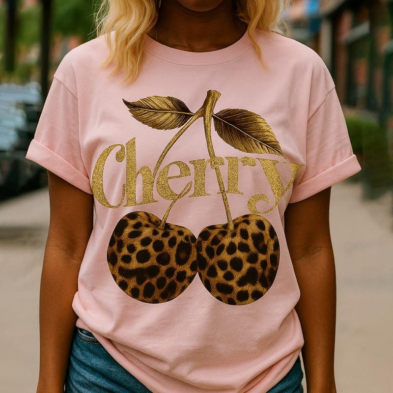 Leopard Print Cherry Gold T-Shirt