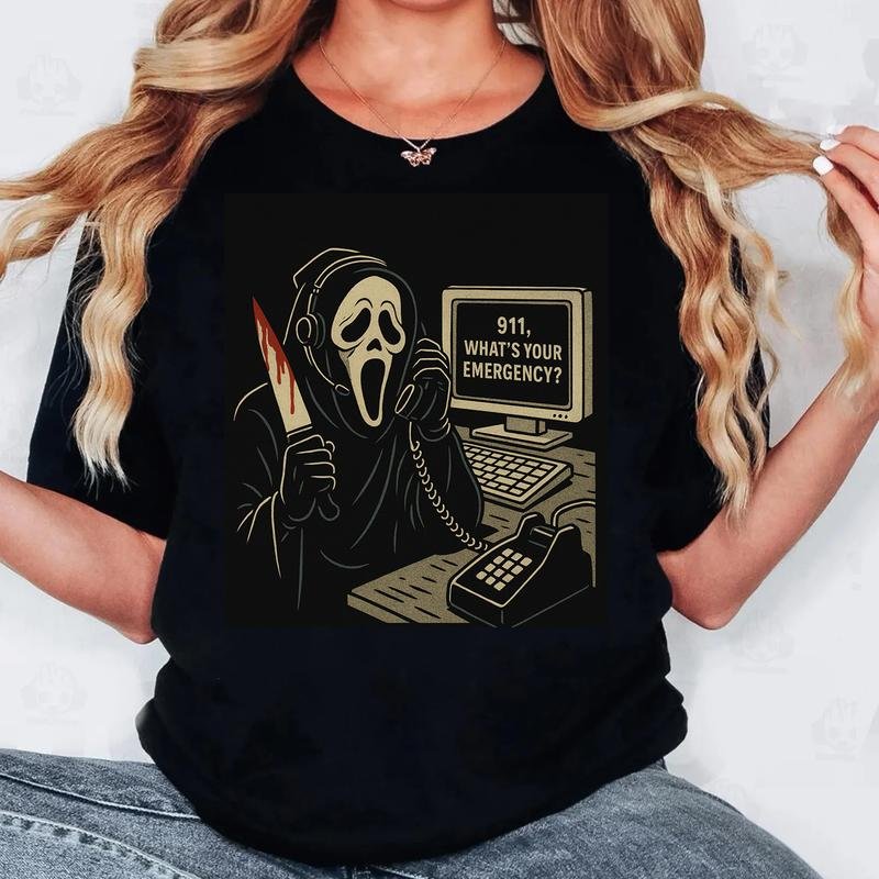 Ghostface 911 Call T-Shirt - Scary Halloween Tee