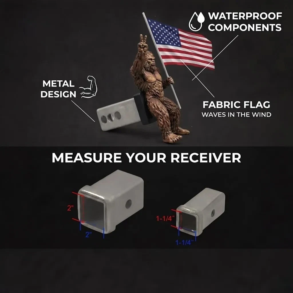 Patriot Bigfoot Trailer Hitch Cover with US Flag 2" Hitch Receiver Decoration