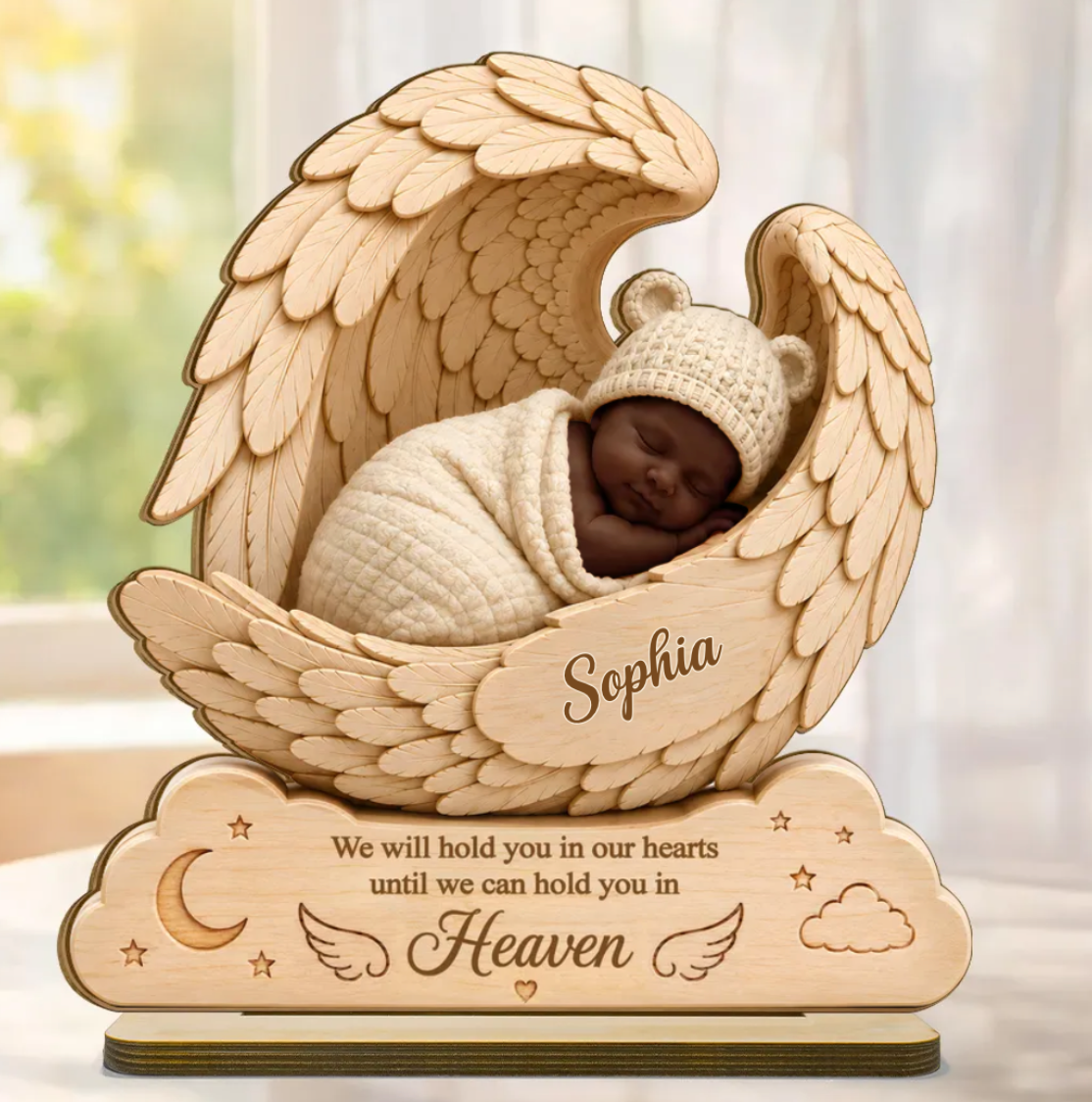 We Will Hold you in Our Hearts-Custom Wooden Baby Plaque