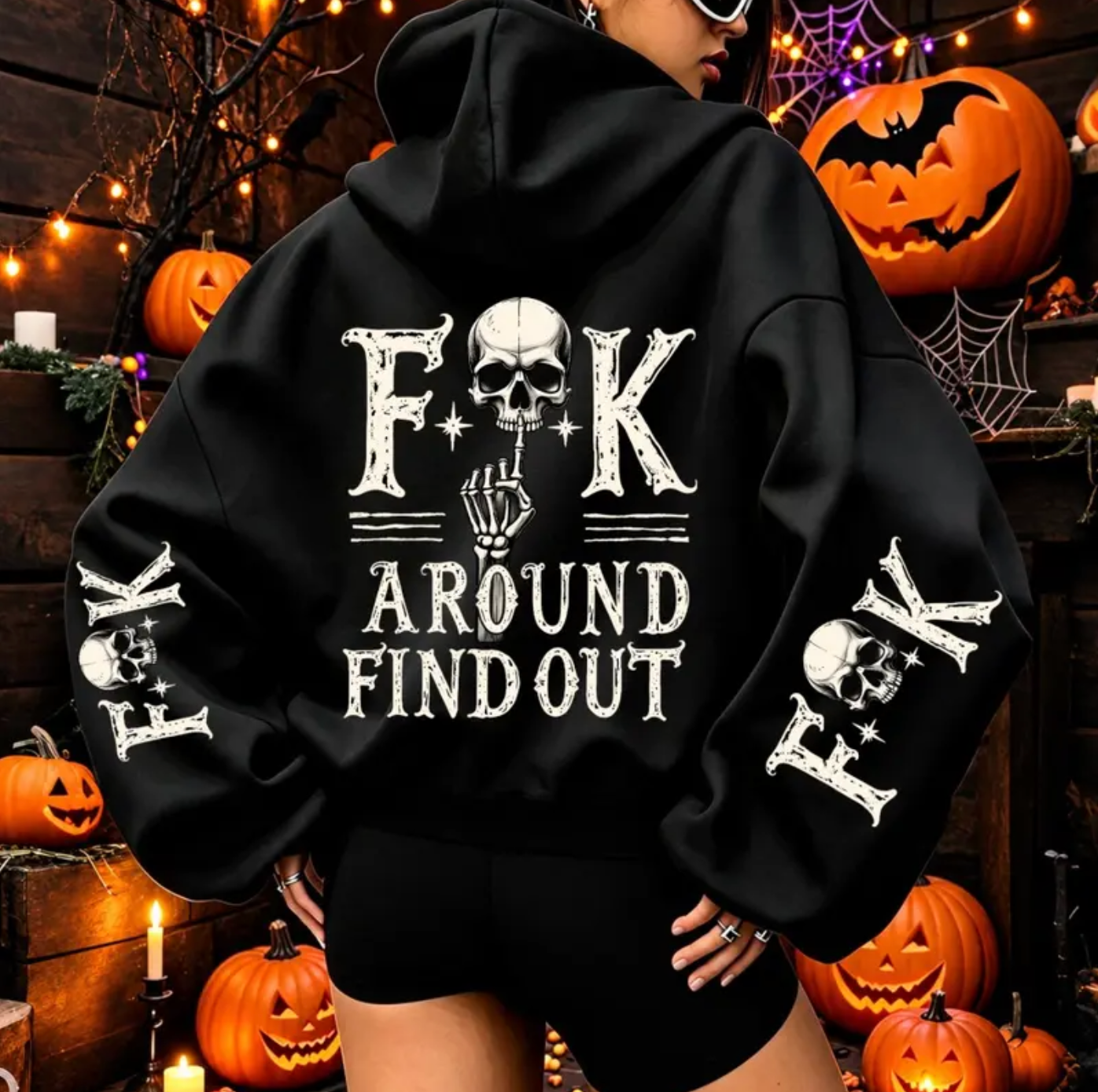 F Around & Find Out Skeleton Halloween Hoodie – Gothic Skull Graphic Pullover
