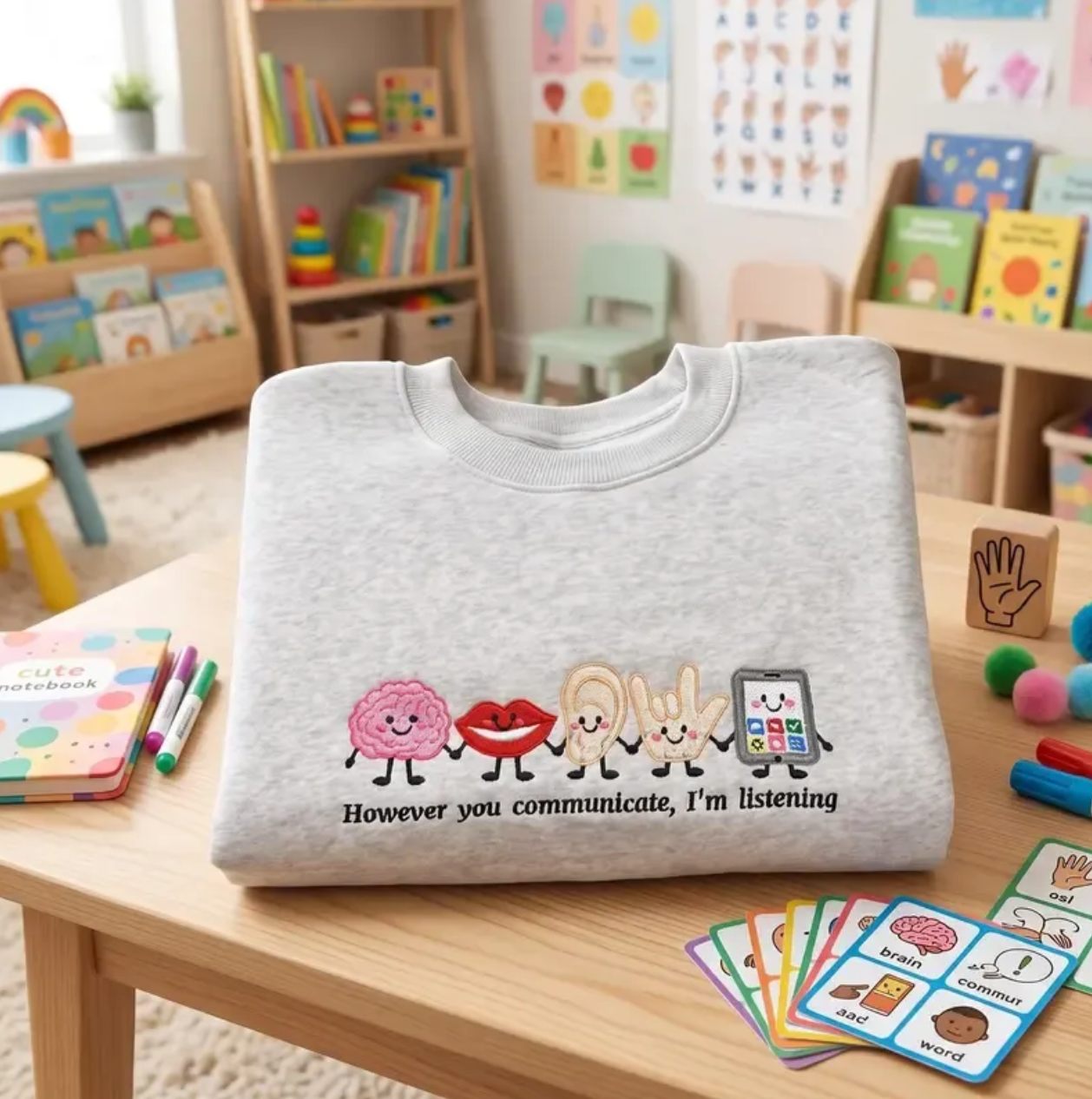 Speech Therapist Embroidered Sweatshirt-However You Communicate I'm Listening