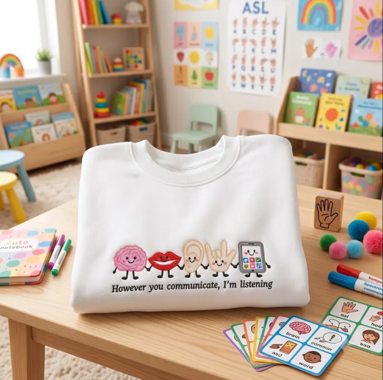 Speech Therapist Embroidered Sweatshirt-However You Communicate I'm Listening