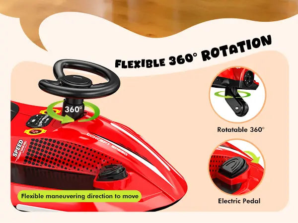 Mașinuță electrică de 12V cu pedală, copii cu vârsta de 3 ani și peste, roți anti-răsturnare intermitente, Bluetooth, Music2, mașinuță Devil Drift