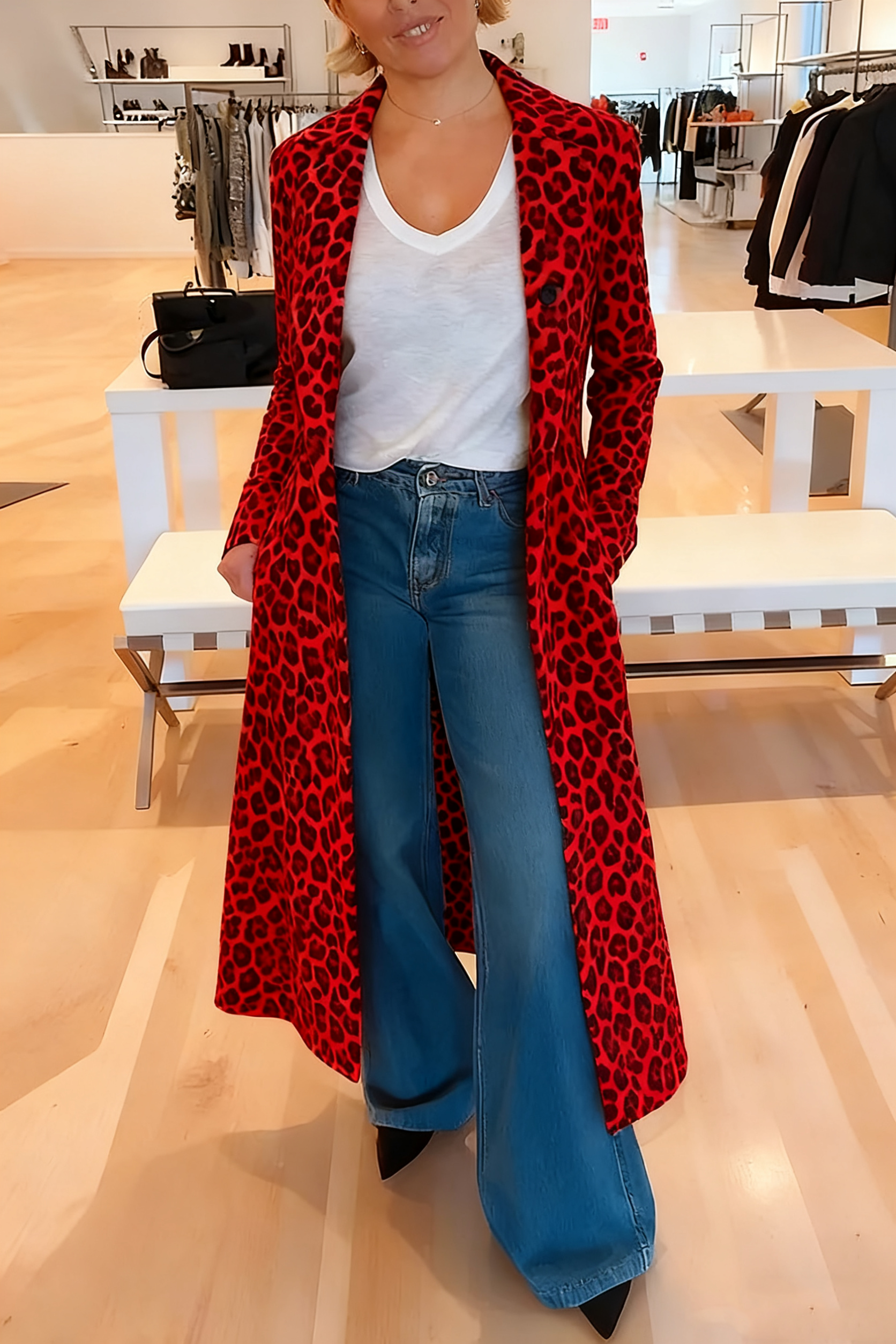 49% zniżki na wyprzedaż✨Leopard Print Long Sleeve Pocket Casual Maxi Trench Coat