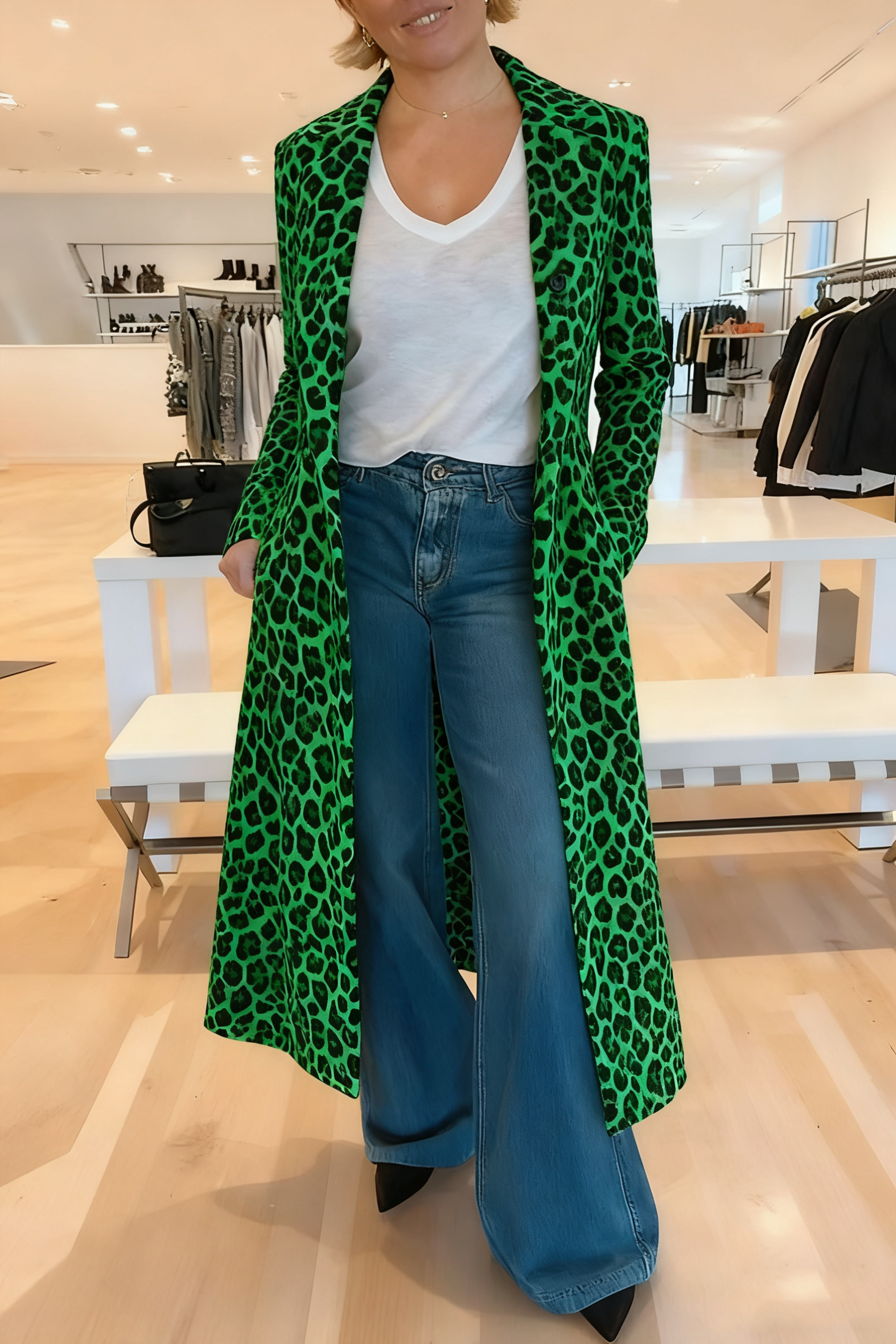 49% zniżki na wyprzedaż✨Leopard Print Long Sleeve Pocket Casual Maxi Trench Coat