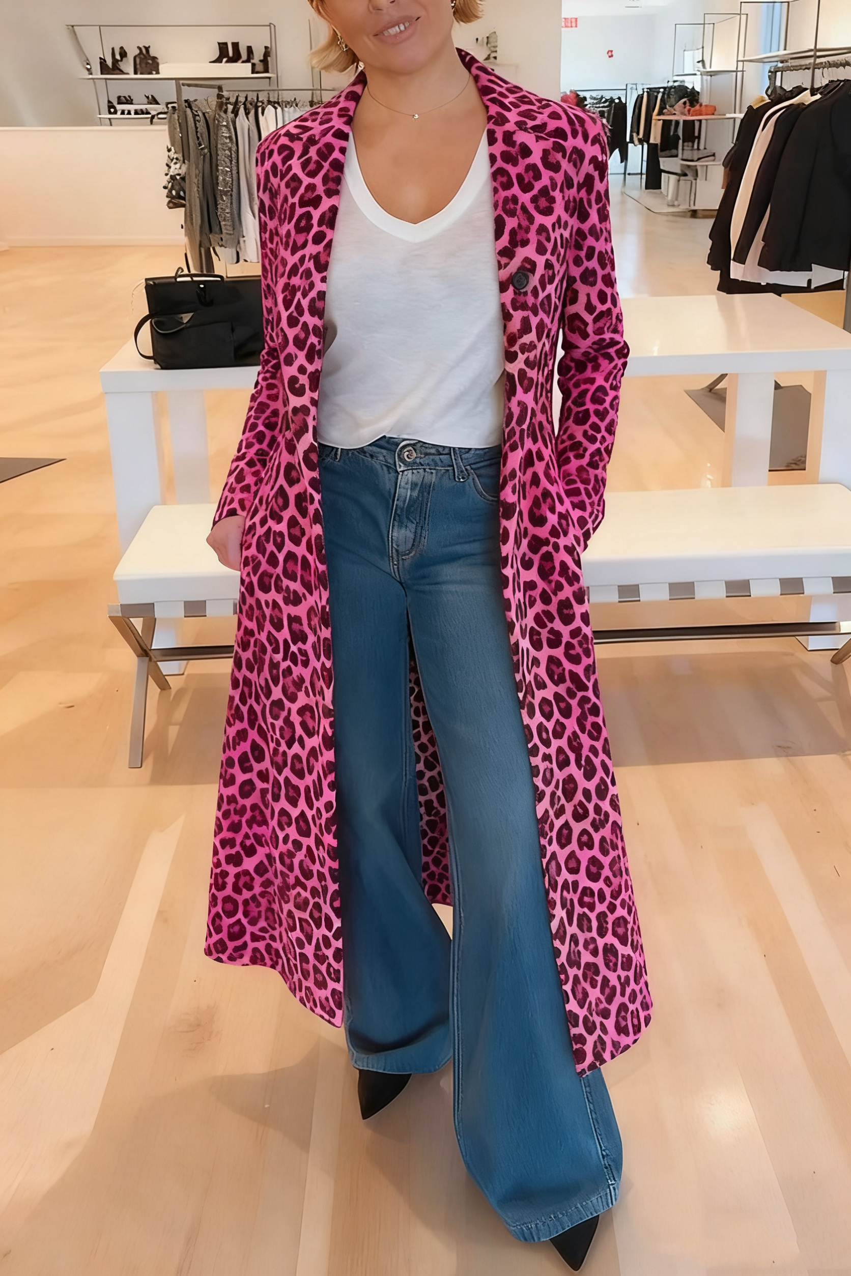 49% zniżki na wyprzedaż✨Leopard Print Long Sleeve Pocket Casual Maxi Trench Coat