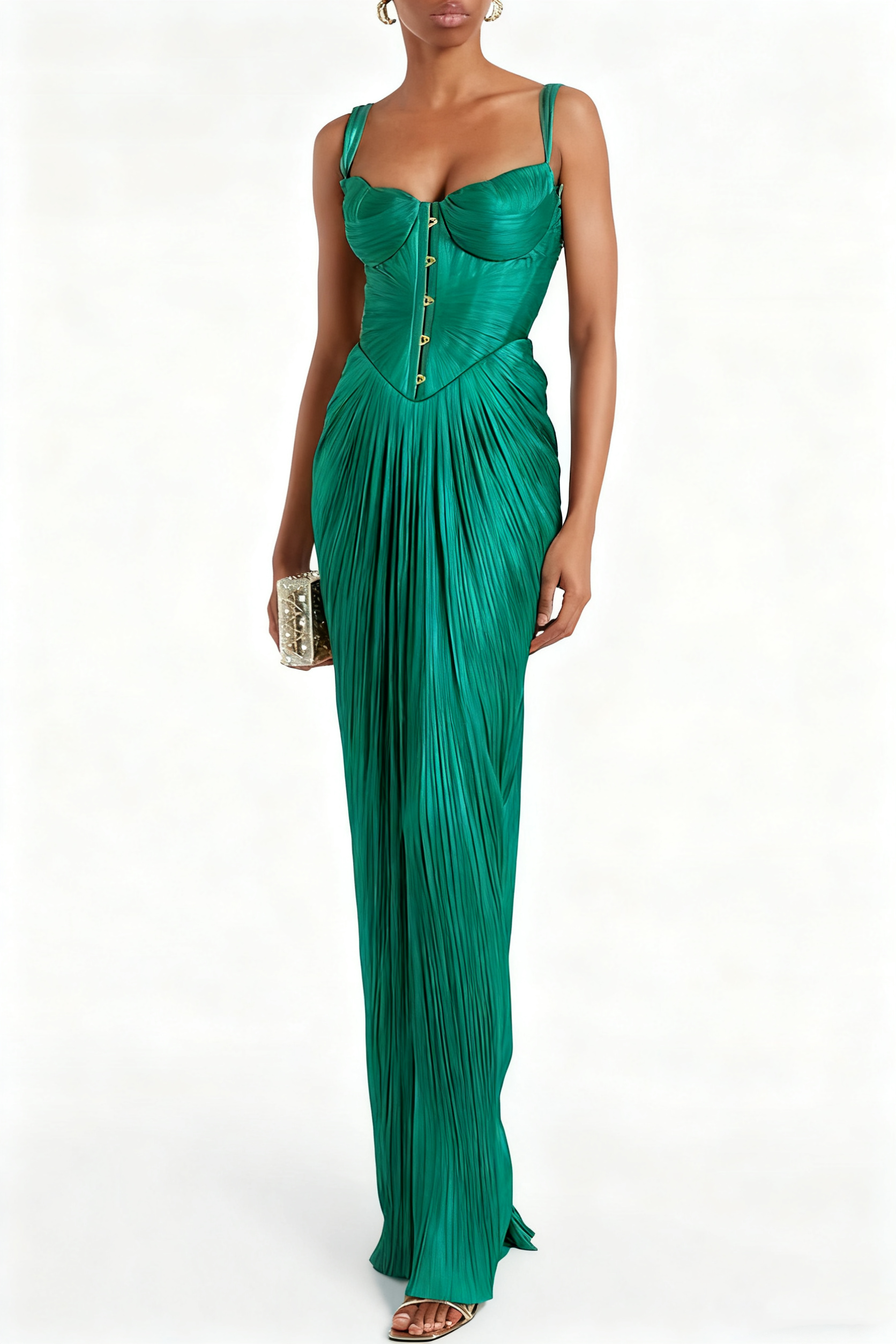49% zniżki na wyprzedaż✨Vegas królowa metalowe plisowane rzeźbione bodice z powrotem z koronką Drape Maxi sukienka