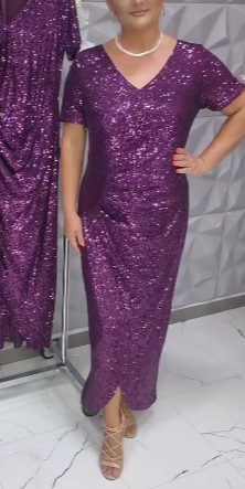 Purpurowa sukienka z brokatem
