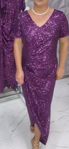 Purpurowa sukienka z brokatem