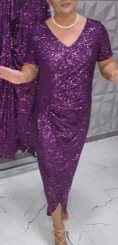 Purpurowa sukienka z brokatem