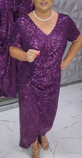 Purpurowa sukienka z brokatem