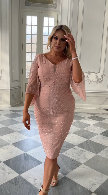 Suknia koktajlowa z pailletami, dekoltem V i falbankowymi rękawami👗 Promocja! Idealna na specjalne okazje