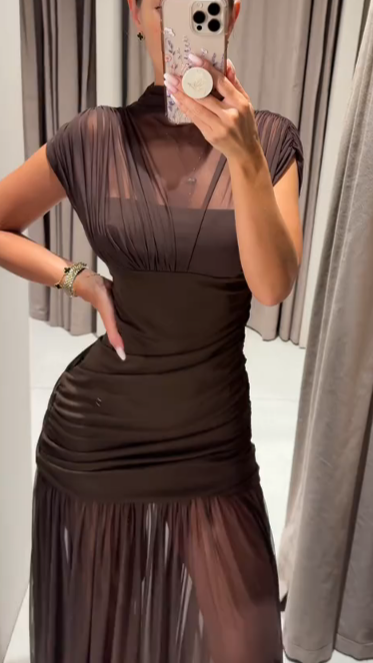 Suknia z tulle, silueta dopasowana, detale drapieżne👗 Fashion Hit! Super Oferta na Stylową Formę 🎉
