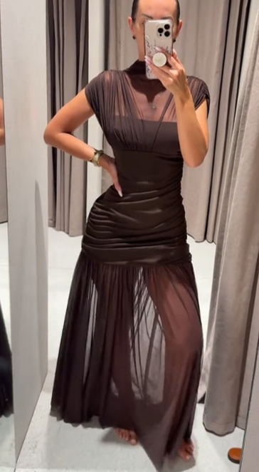 Suknia z tulle, silueta dopasowana, detale drapieżne👗 Fashion Hit! Super Oferta na Stylową Formę 🎉
