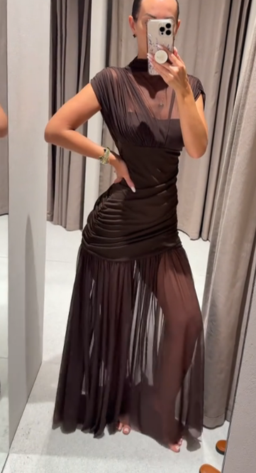 Suknia z tulle, silueta dopasowana, detale drapieżne👗 Fashion Hit! Super Oferta na Stylową Formę 🎉
