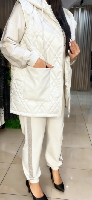💖Limitowana wyprzedaż 50%💖Komplet kamizelki z kapturem, zdobiony cekinami
