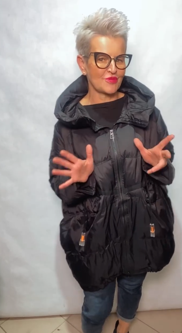 Ciepły i gruby damski zimowy płaszcz z kapturem zapinany na zamek