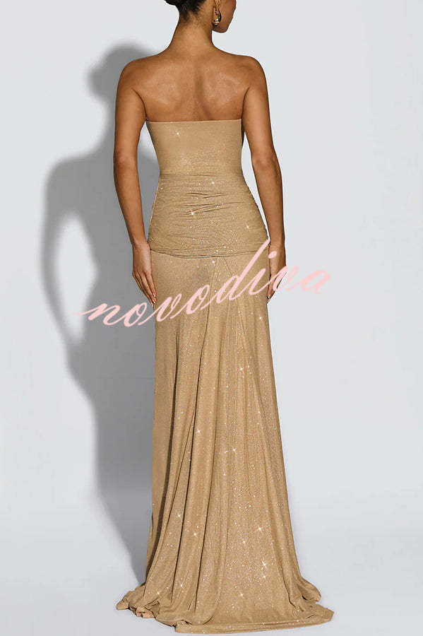 49% zniżki na wyprzedaż✨Paula Sequined siatki i Jersey z ramienia Ruched węzeł zasłona szal Maxi sukienka